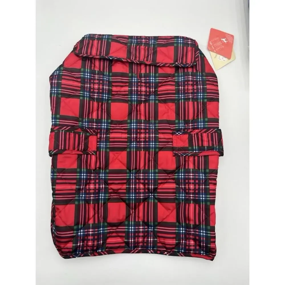 NEW WITH TAGS St John's Bark Dog Coat Jacket Large Red Plaid Quilted Pet